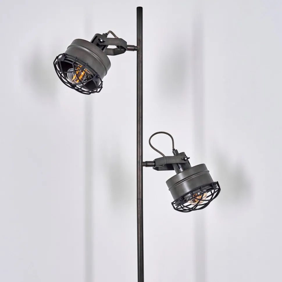 Lampadaire Pehefito Gris, Bois Fonce, Noir, 2 Lumieres