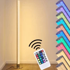 Lampadaire Pipe Led Nickel Mat, 1 Lumiere, Telecommandes, Changeur De Couleurs