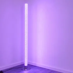 Lampadaire Pipe Led Nickel Mat, 1 Lumiere, Telecommandes, Changeur De Couleurs