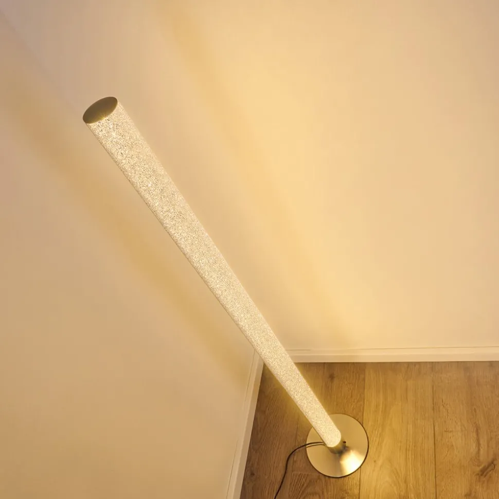 Lampadaire Pipe Led Nickel Mat, 1 Lumiere, Telecommandes, Changeur De Couleurs