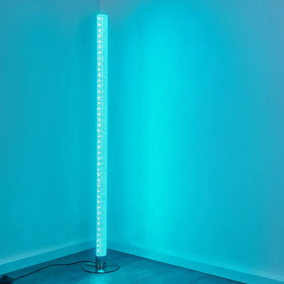Lampadaire Pipe Led Nickel Mat, 1 Lumiere, Telecommandes, Changeur De Couleurs