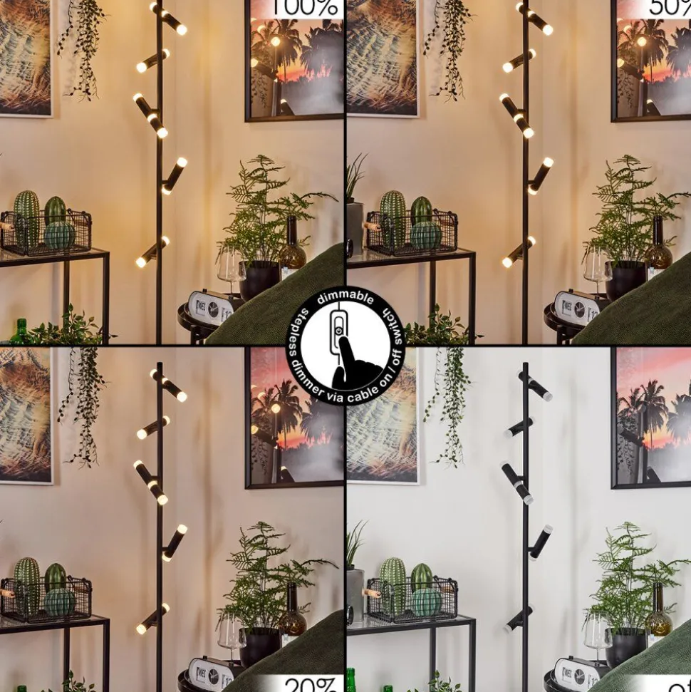 Lampadaire Pousseline Led Noir, 1 Lumiere