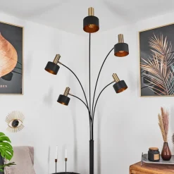 Lampadaire Pretoria Vieux Laiton, Noir, 5 Lumieres