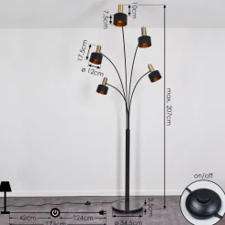 Lampadaire Pretoria Vieux Laiton, Noir, 5 Lumieres