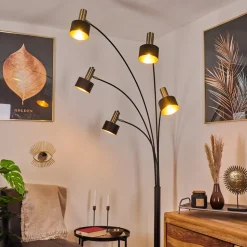 Lampadaire Pretoria Vieux Laiton, Noir, 5 Lumieres