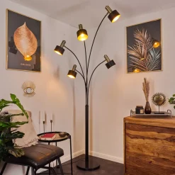 Lampadaire Pretoria Vieux Laiton, Noir, 5 Lumieres