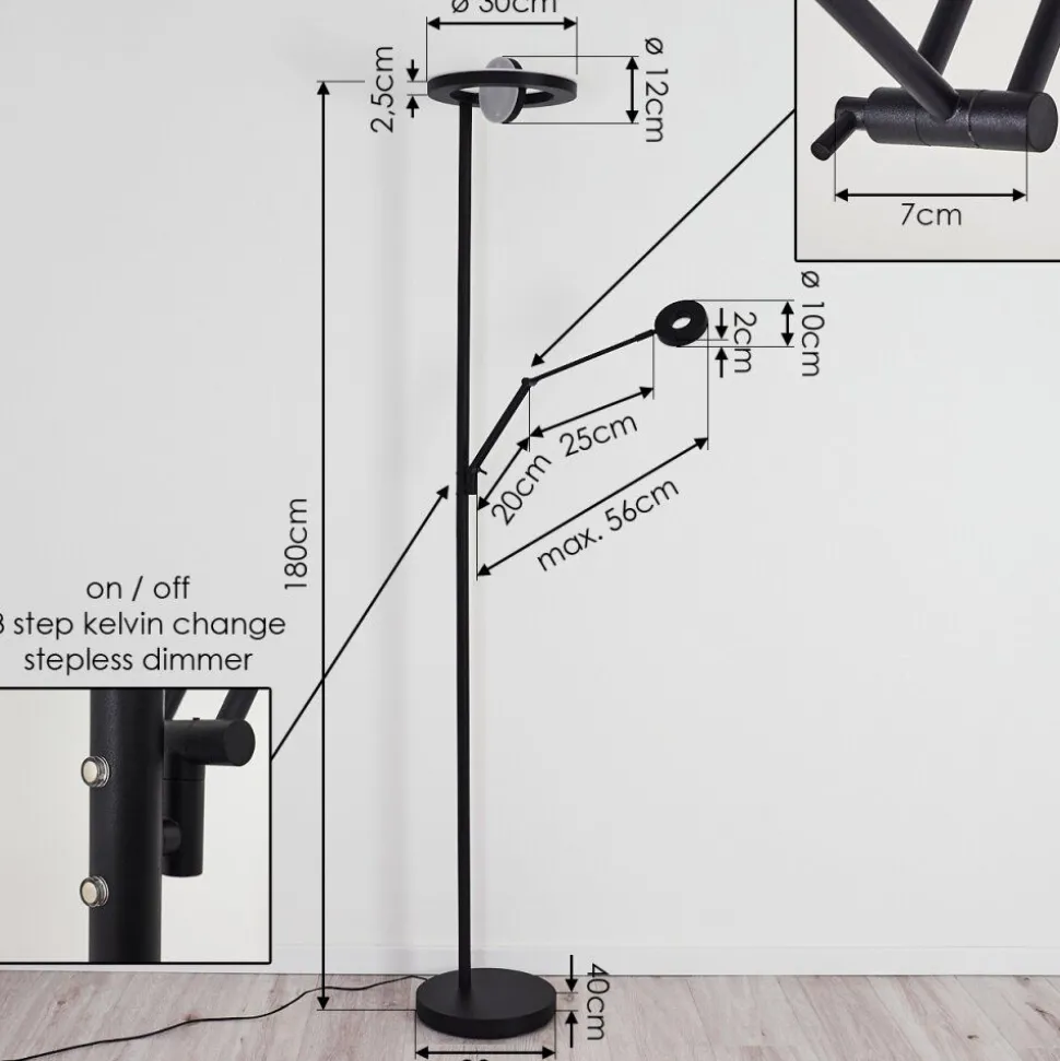 Lampadaire Rabeja Led Noir, 2 Lumieres