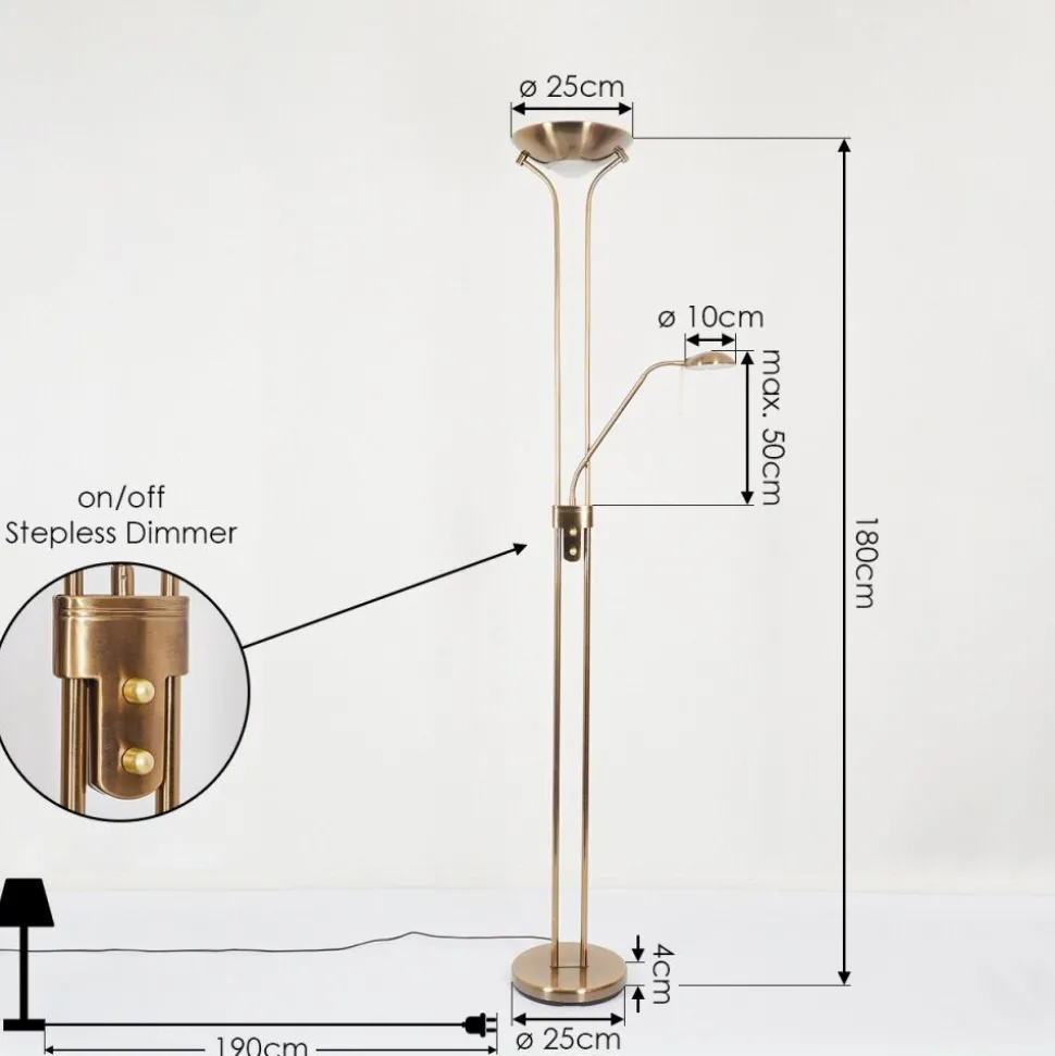 Lampadaire Rom Led Laiton, 2 Lumieres