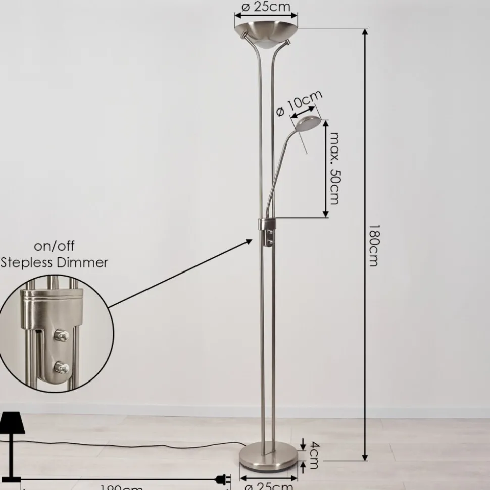 Lampadaire Rom Led Nickel Mat, 2 Lumieres