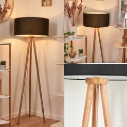 Lampadaire Saladillo Bois Fonce, Blanc, 1 Lumiere