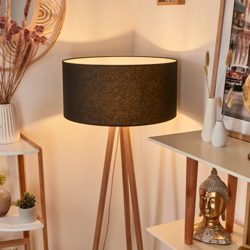 Lampadaire Saladillo Bois Fonce, Blanc, 1 Lumiere