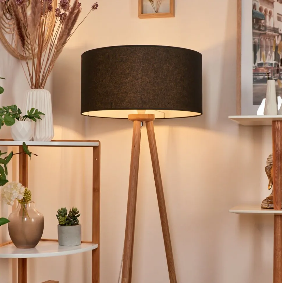 Lampadaire Saladillo Bois Fonce, Blanc, 1 Lumiere