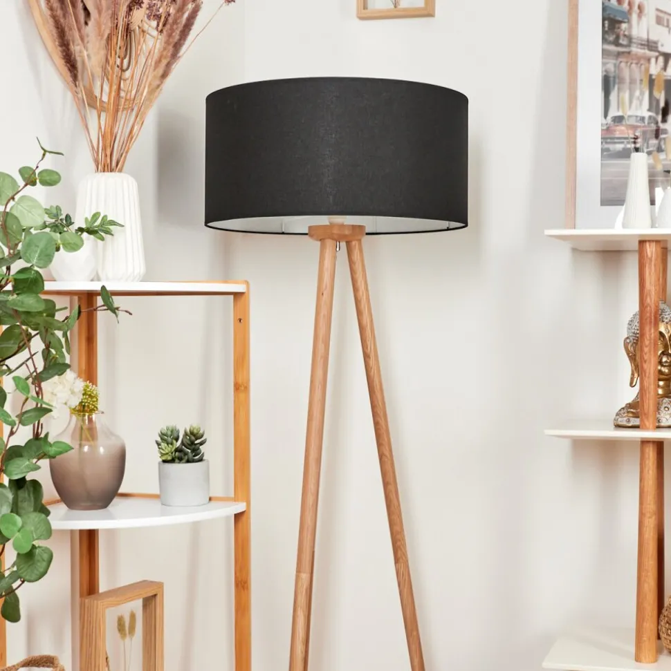 Lampadaire Saladillo Bois Fonce, Blanc, 1 Lumiere