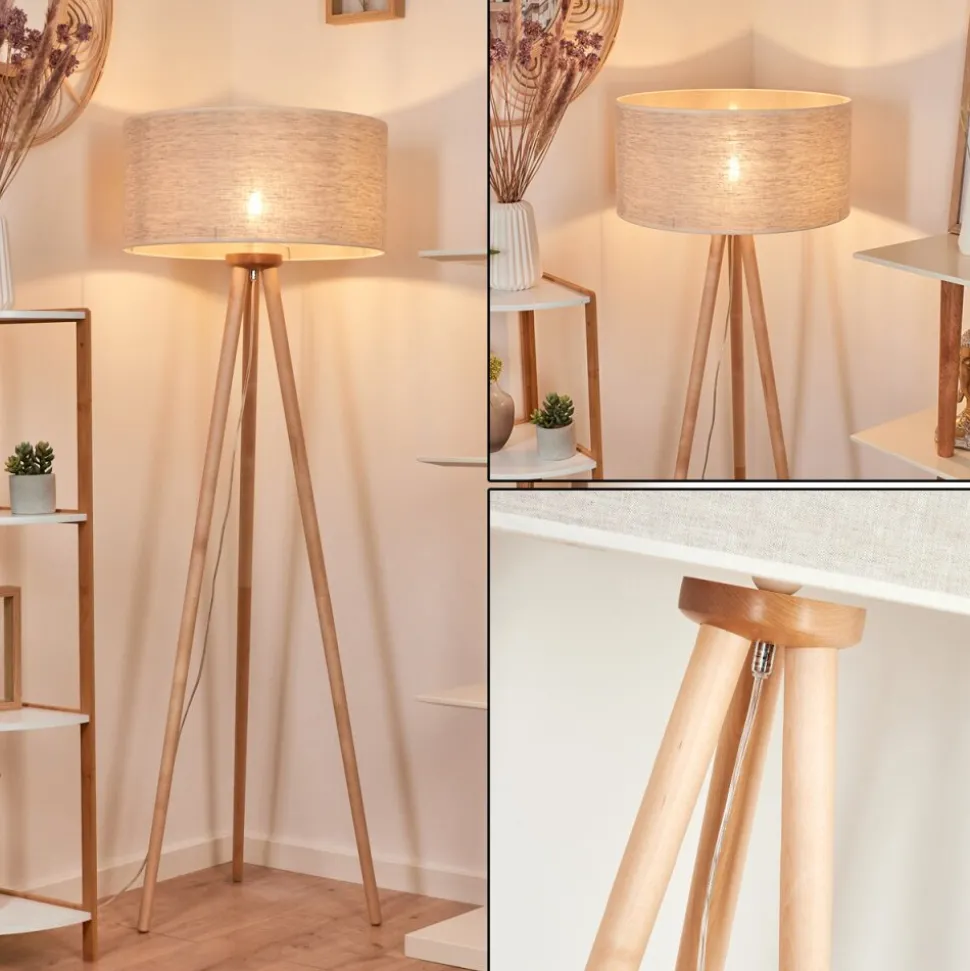 Lampadaire Saladillo Bois Clair, Blanc, 1 Lumiere