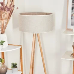 Lampadaire Saladillo Bois Clair, Blanc, 1 Lumiere