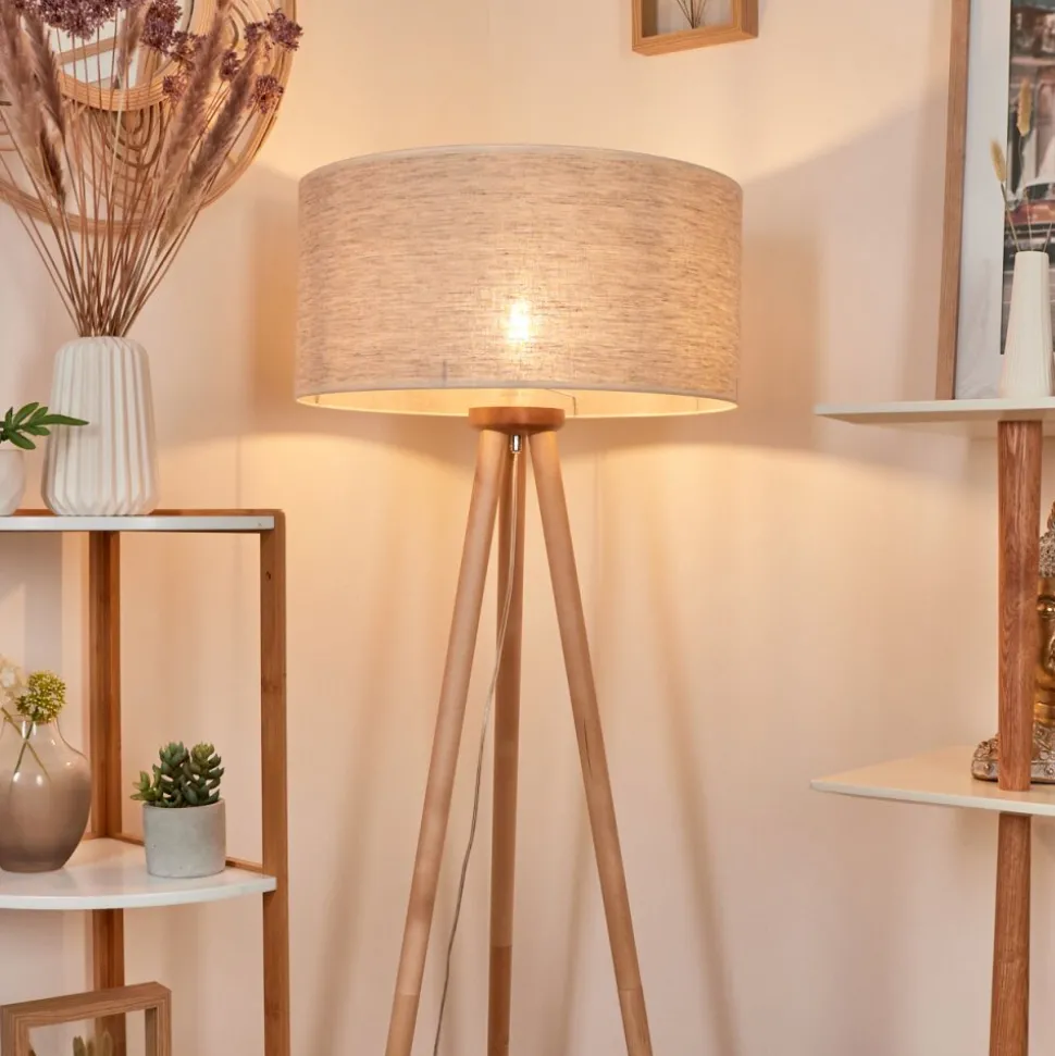 Lampadaire Saladillo Bois Clair, Blanc, 1 Lumiere