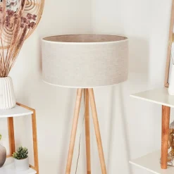 Lampadaire Saladillo Bois Clair, Blanc, 1 Lumiere
