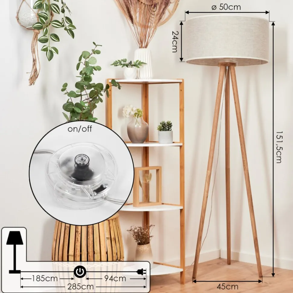 Lampadaire Saladillo Bois Clair, Blanc, 1 Lumiere