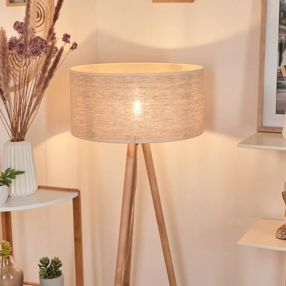 Lampadaire Saladillo Bois Clair, Blanc, 1 Lumiere