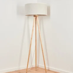 Lampadaire Saladillo Bois Clair, Blanc, 1 Lumiere