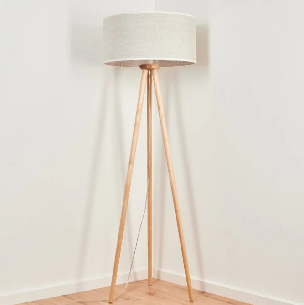 Lampadaire Saladillo Bois Clair, Blanc, 1 Lumiere