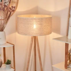 Lampadaire Saladillo Bois Clair, Blanc, 1 Lumiere