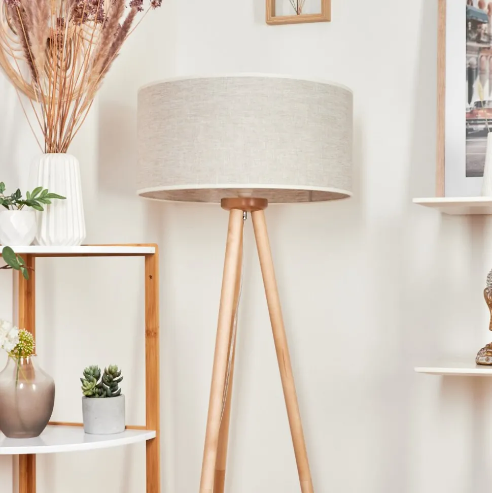 Lampadaire Saladillo Bois Clair, Blanc, 1 Lumiere