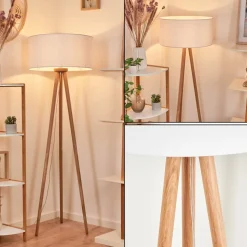 Lampadaire Saladillo Bois Fonce, Blanc, 1 Lumiere