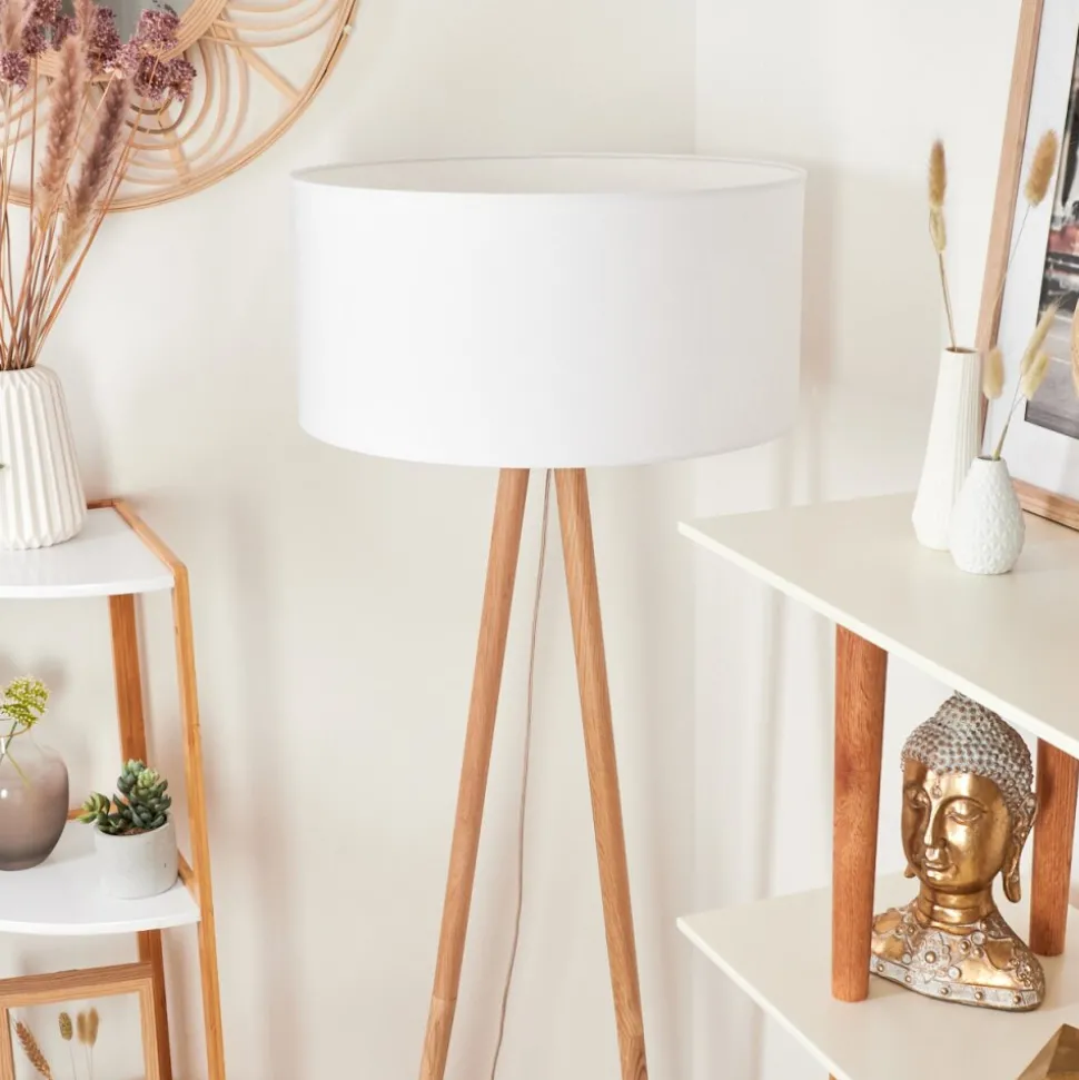 Lampadaire Saladillo Bois Fonce, Blanc, 1 Lumiere