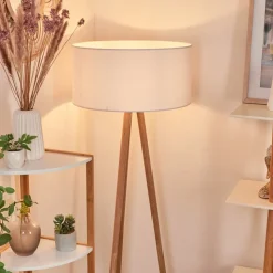 Lampadaire Saladillo Bois Fonce, Blanc, 1 Lumiere