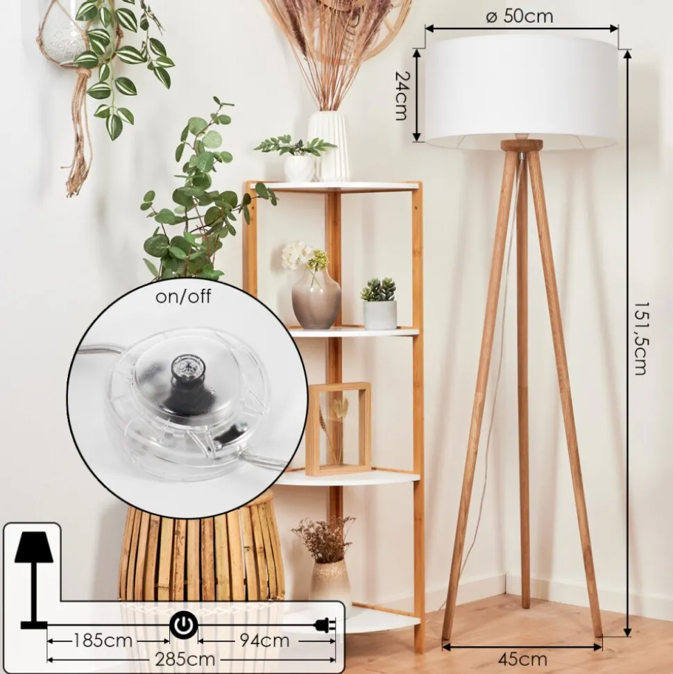 Lampadaire Saladillo Bois Fonce, Blanc, 1 Lumiere