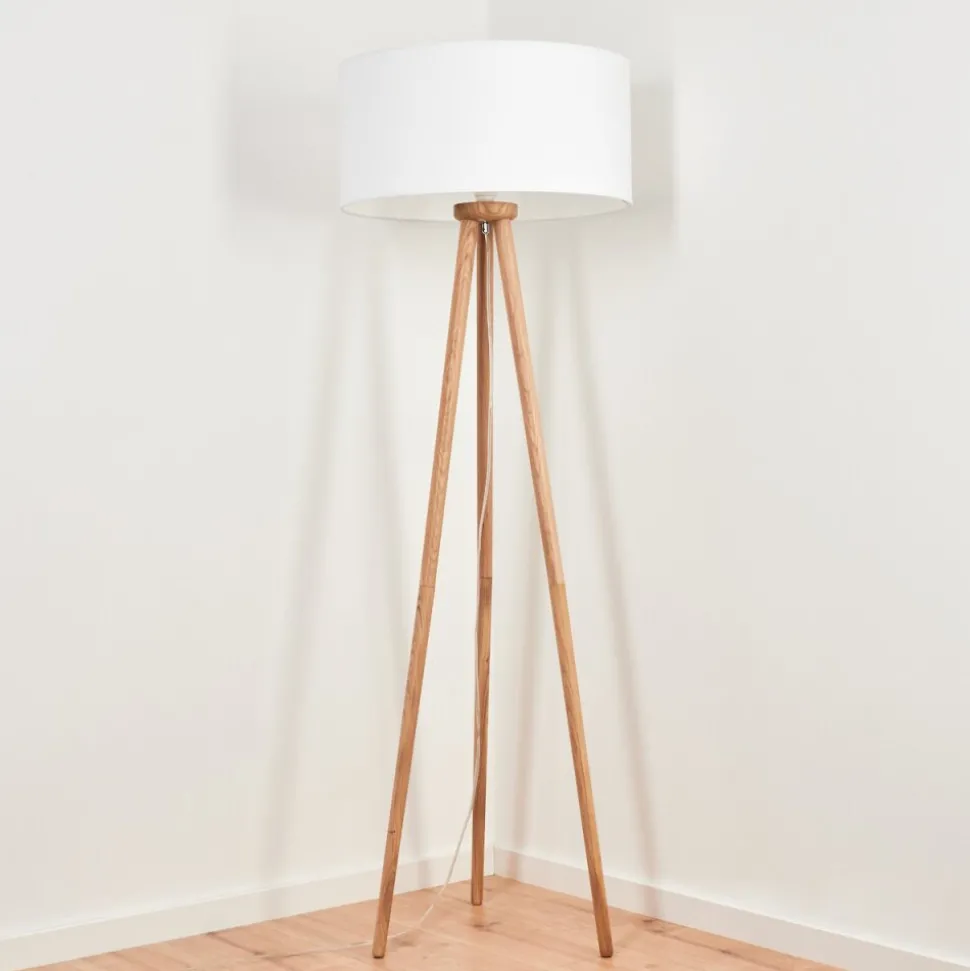 Lampadaire Saladillo Bois Fonce, Blanc, 1 Lumiere
