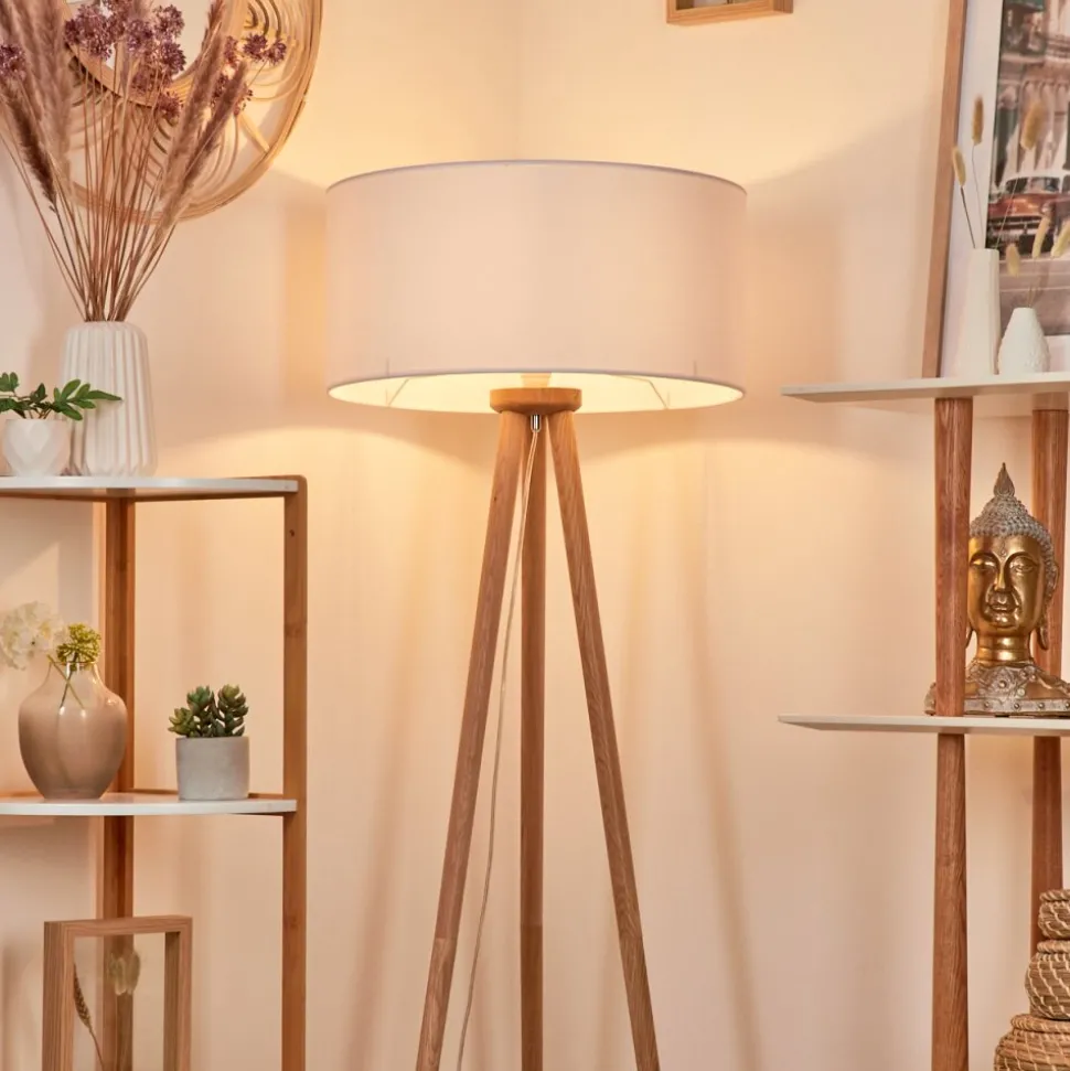 Lampadaire Saladillo Bois Fonce, Blanc, 1 Lumiere