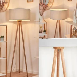 Lampadaire Saladillo Bois Fonce, Blanc, 1 Lumiere