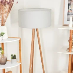 Lampadaire Saladillo Bois Fonce, Blanc, 1 Lumiere