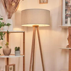 Lampadaire Saladillo Bois Fonce, Blanc, 1 Lumiere