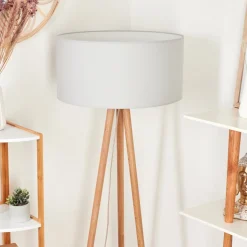 Lampadaire Saladillo Bois Fonce, Blanc, 1 Lumiere