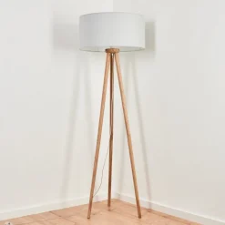 Lampadaire Saladillo Bois Fonce, Blanc, 1 Lumiere