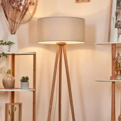 Lampadaire Saladillo Bois Fonce, Blanc, 1 Lumiere