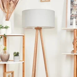 Lampadaire Saladillo Bois Fonce, Blanc, 1 Lumiere