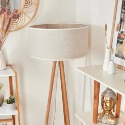 Lampadaire Saladillo Bois Fonce, Blanc, 1 Lumiere