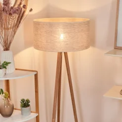 Lampadaire Saladillo Bois Fonce, Blanc, 1 Lumiere