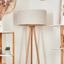 Lampadaire Saladillo Bois Fonce, Blanc, 1 Lumiere