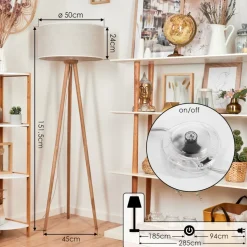 Lampadaire Saladillo Bois Fonce, Blanc, 1 Lumiere