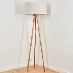 Lampadaire Saladillo Bois Fonce, Blanc, 1 Lumiere