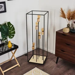 Lampadaire Salla Bois Fonce, Noir, 5 Lumieres