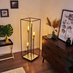 Lampadaire Salla Bois Fonce, Noir, 5 Lumieres