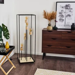 Lampadaire Salla Bois Fonce, Noir, 5 Lumieres