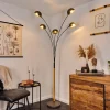 Lampadaire Siamado Bois Fonce, Nickel Mat, 5 Lumieres