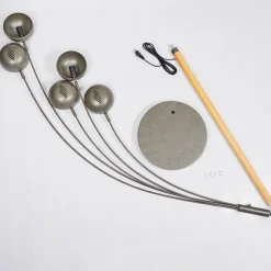 Lampadaire Siamado Bois Fonce, Nickel Mat, 5 Lumieres